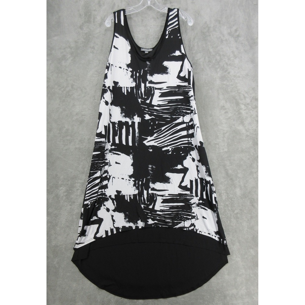 Kate & Mallory Dress Womens 1X Abstract High Low Stretch Knit Relaxed Black